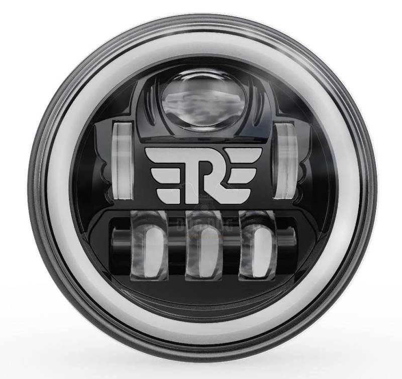 New R Logo 7 Inch Full Ring 90w Round White LED Headlight with