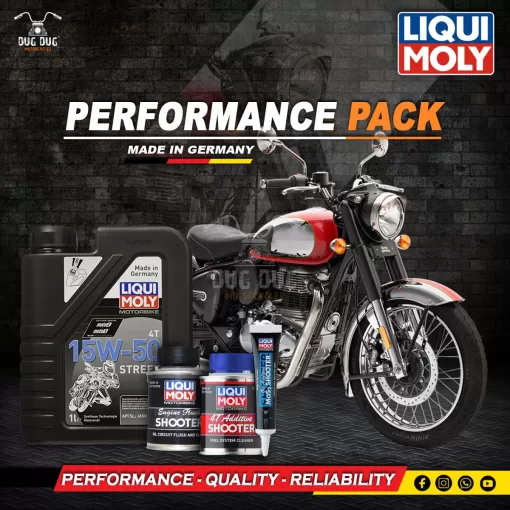 Liqui Moly Performance Pack for Royal Enfield Classic Reborn 350 Engine Oil Additive Engine Flush Petrol Additive Dug Dug Motorcycles