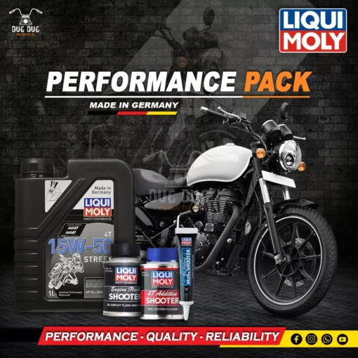 Liqui Moly Performance Pack for Royal Enfield Thunderbird 350 Engine Oil Additive Engine Flush Petrol Additive Dug Dug Motorcycles